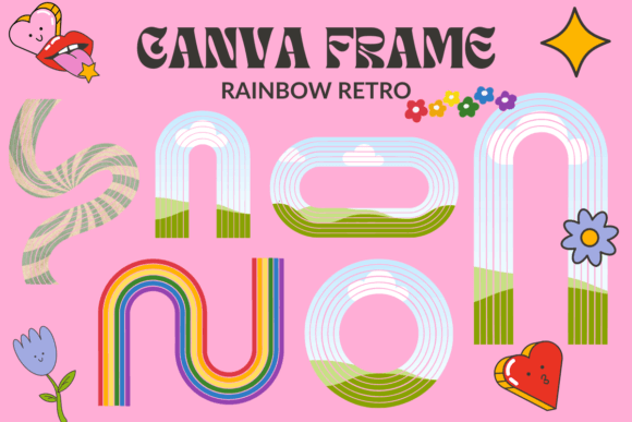 Bring the 70s to Your Designs with Rainbow Retro Line Canva Frames