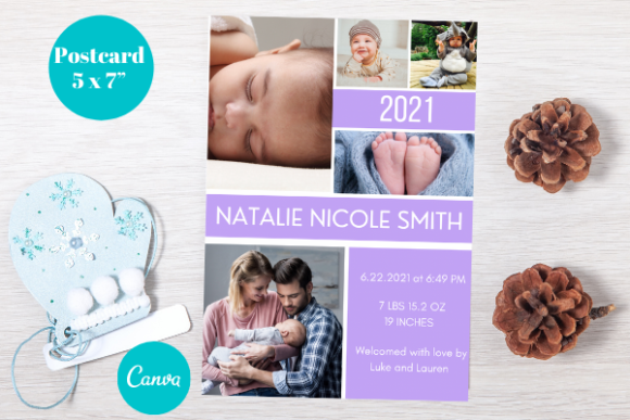 Editable Birth Announcement, Canva, Fam7: A Designer's Guide