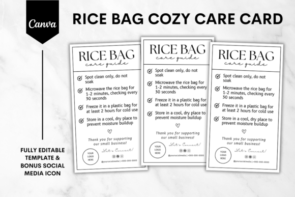 Elevate Your Handmade Business with the Rice Bag Care Card Canva Template 2