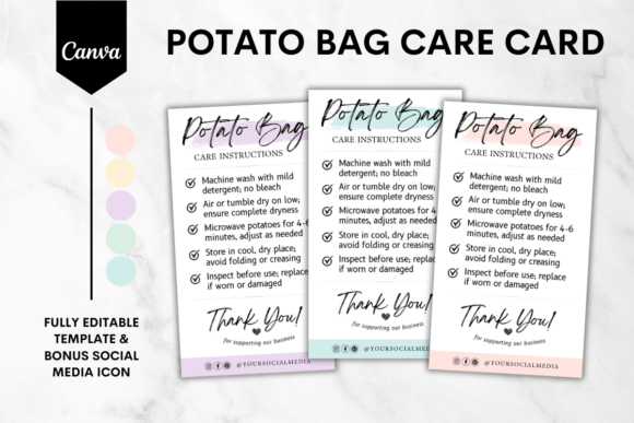 Potato Bag Care Card Canva Template 1: Your Brand's Professional Touch