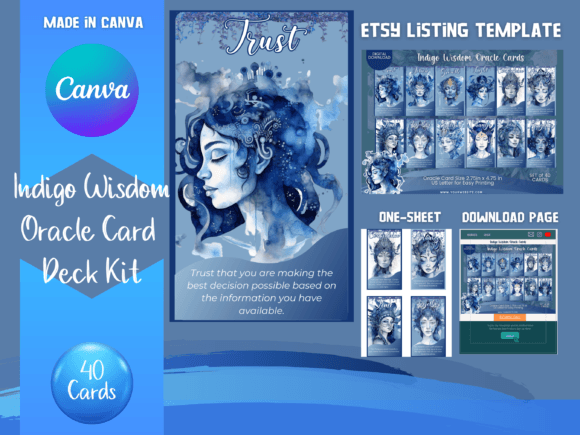 Unlock Your Creativity with the Indigo Wisdom Oracle Card Canva Template